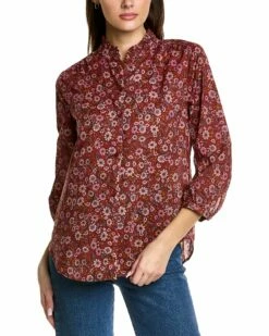 NYDJ Denim Haven 39 NYDJ 3/4-Sleeve Ruffle Neck Blouse Women Tops