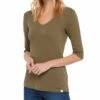 NYDJ Elbow Sleeve Ribbed V-Neck Top Women Tops -NYDJ Denim Haven 1411788287 RLLZ 1