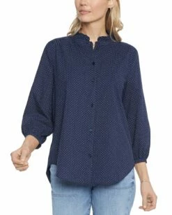 NYDJ Denim Haven 41 NYDJ 3/4-Sleeve Ruffle Neck Blouse Women Tops
